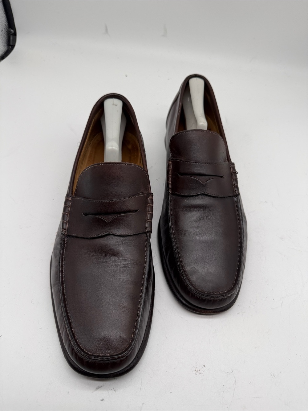 Santoni Dark Brown Leather Penny Loafers